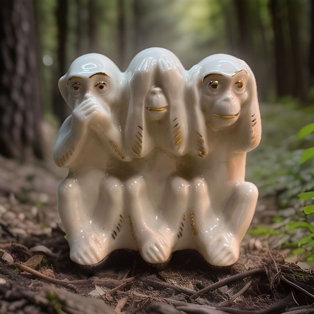 Vtg Dresden Germany Porcelain Three Wise Monkeys Figurine. Prestine